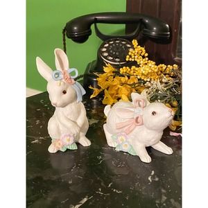 Spring Easter Bunnies Home Interiors Bunny Blossoms Figurines